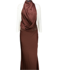 Babyboo Chocolate Brown High Neck Backless Beaded Maxi Dress UK XS