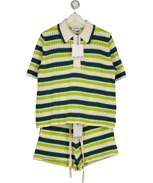 ALIGNE 2-piece Green Mix Dax Crochet Top And Faro Shorts Set UK M