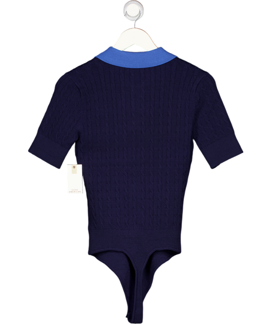 GOOD AMERICAN Blue Cable Knit Bodysuit UK M