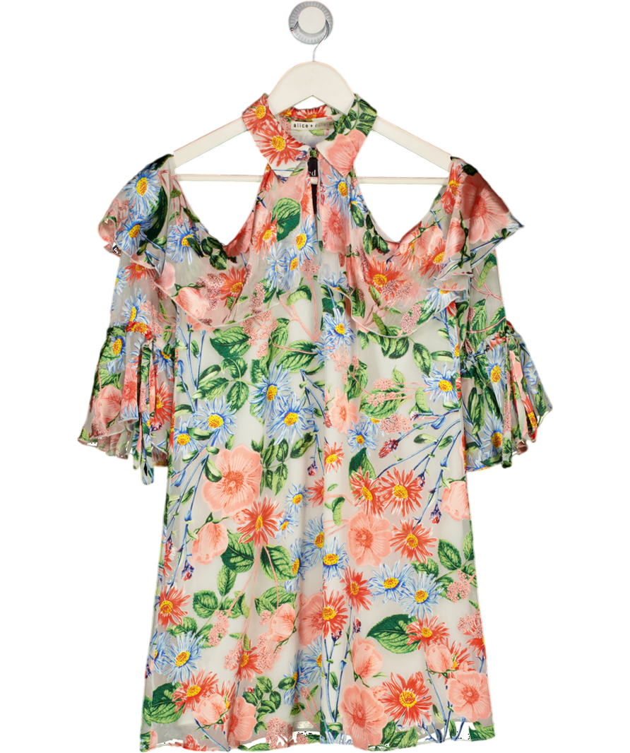 ALICE + OLIVIA Multicoloured Blayne Cold-shoulder Floral-print Fil Coupé Mini Dress UK XS