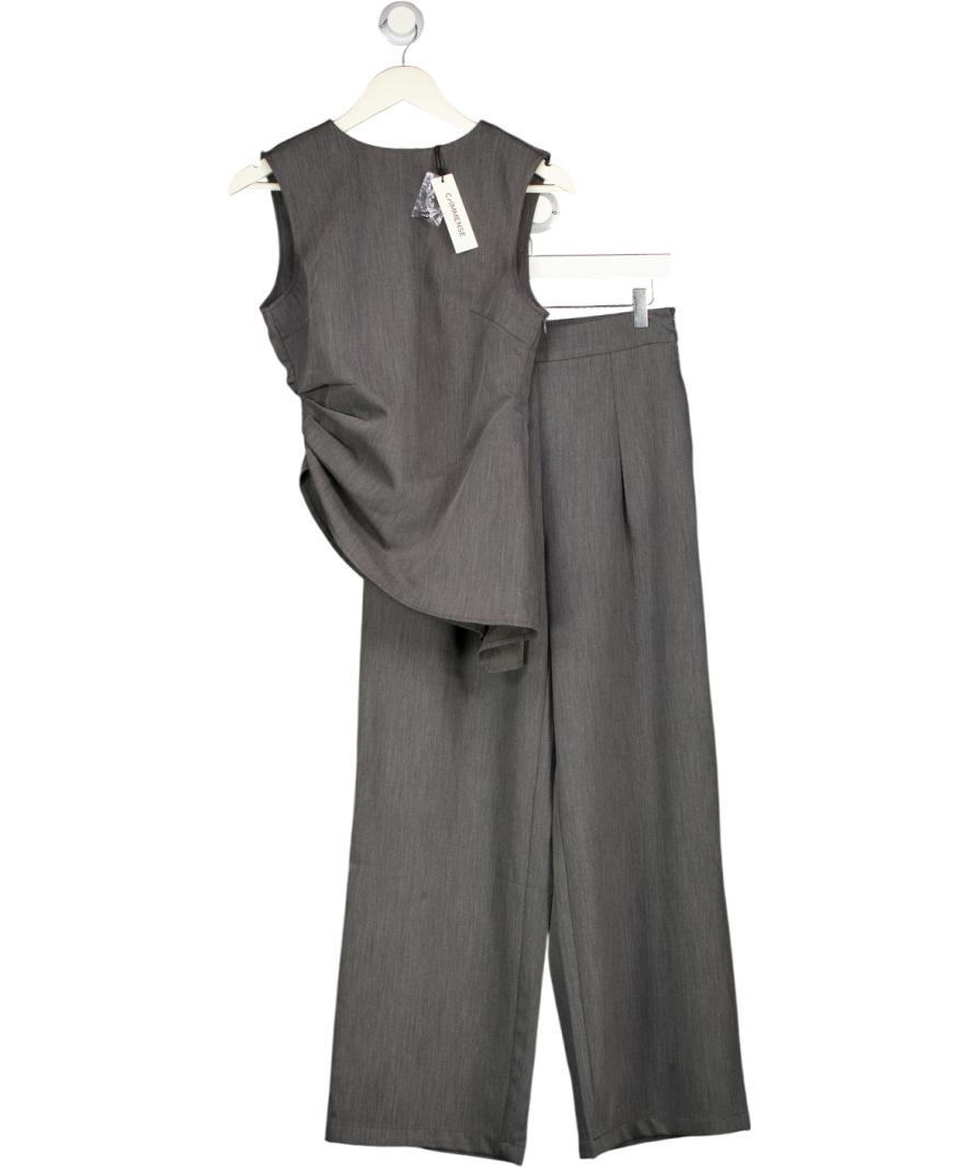 COMMENSE 2-piece Grey Sleeveless Asymmetric Top & Pleated Trouser Set UK S