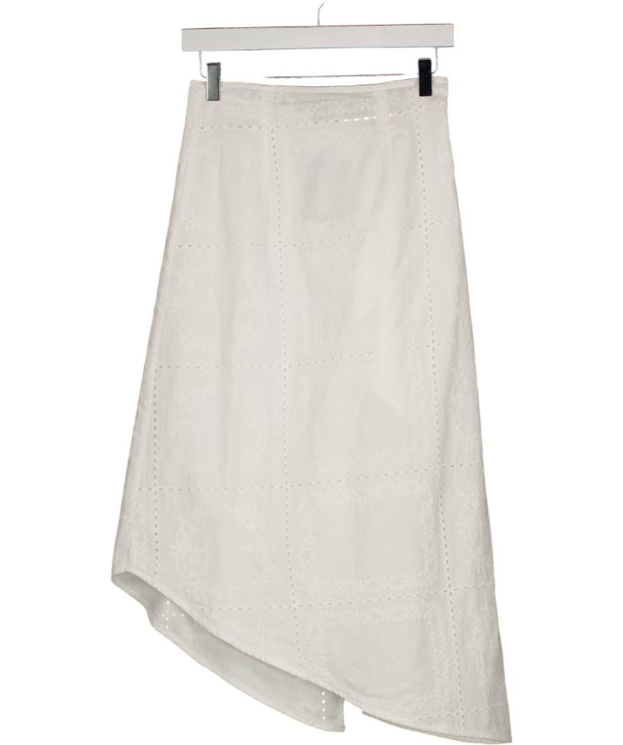 SNDYS. White Broderie Lace Wrap Midi Skirt UK XS