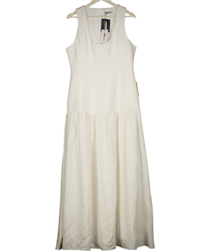 ODDMUSE Cream Linen Mix Dropped Waist Maxi Dress UK XL