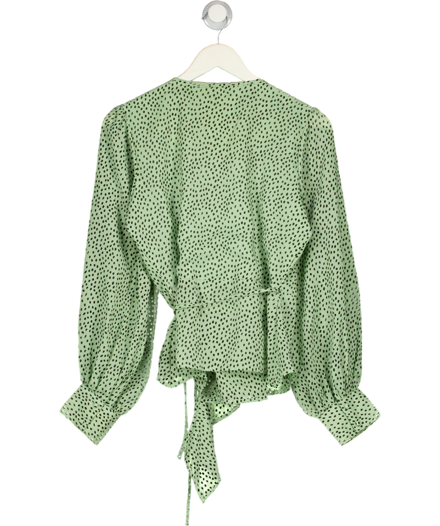 Influence Green Frilled Polka Dot Wrap Blouse UK 12