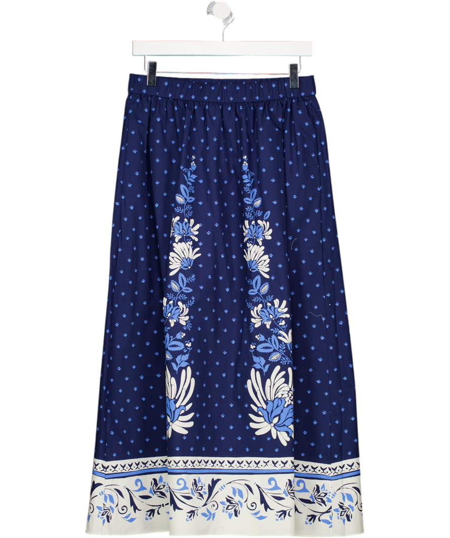TALBOTS Blue & White  Poplin Fit & Flare Skirt - Foulard Floral UK S