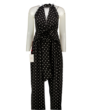 MISS CIRCLE NEW YORK Black Oriana Polka Dot Halter Jumpsuit UK S