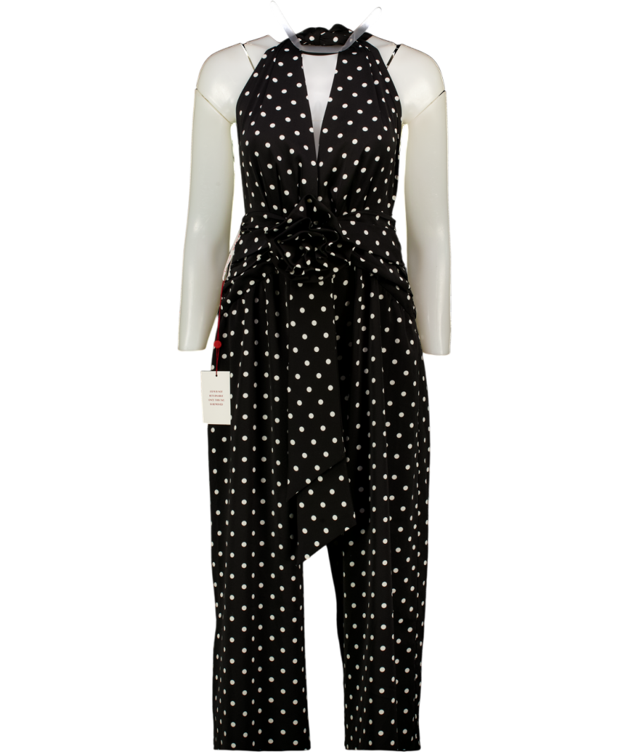 MISS CIRCLE NEW YORK Black Oriana Polka Dot Halter Jumpsuit UK S