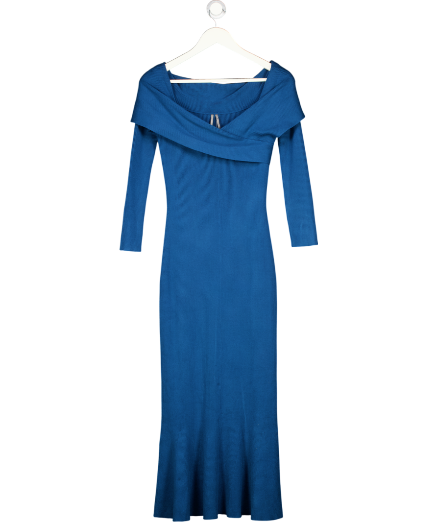 BY ANTHROPOLOGIE Off-the Shoulder Knit Midi Dress In Blue UK M