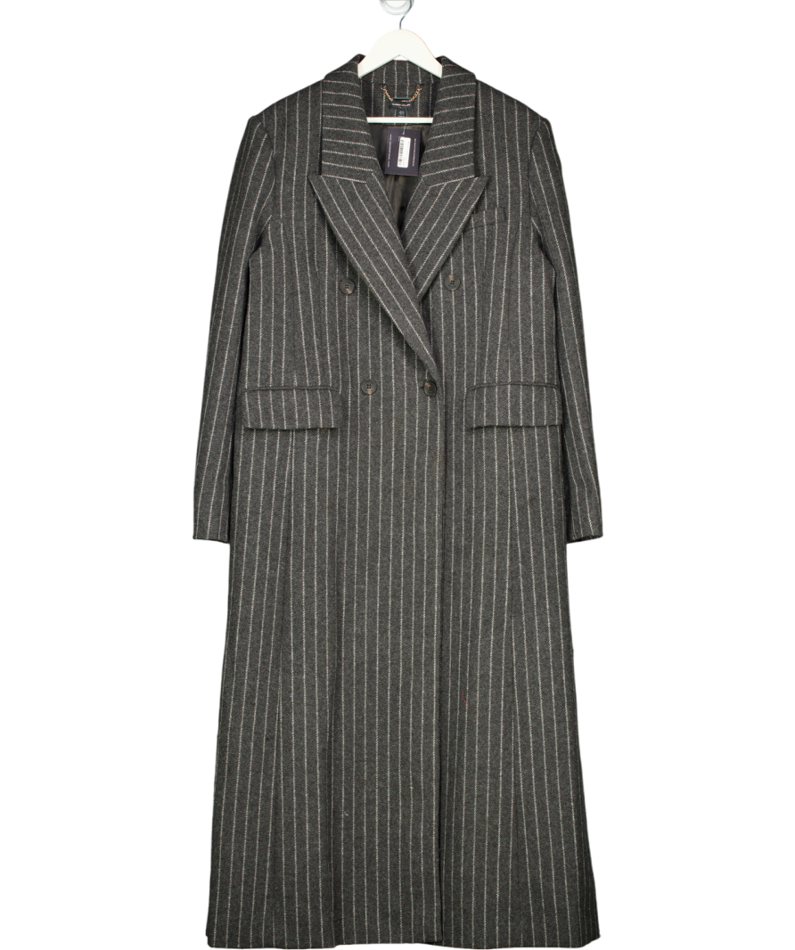 Karen Millen Black Brushed Wool Pinstripe Oversized Double Breasted Tailored Maxi Coat UK 16