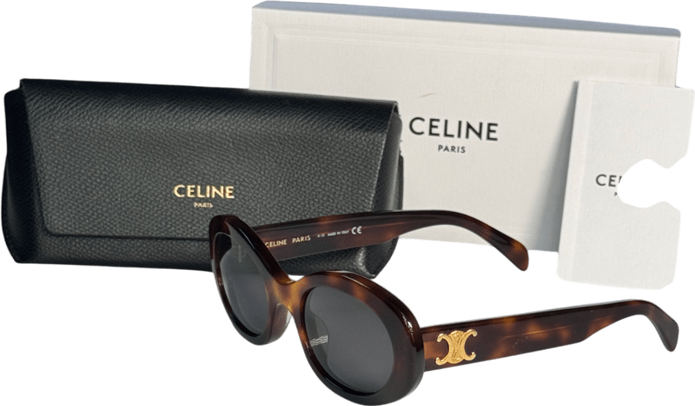 Celine Brown Tortoise / Gold Triomphe Oval - frame Acetate Sunglasses In Case & Box - Reliked