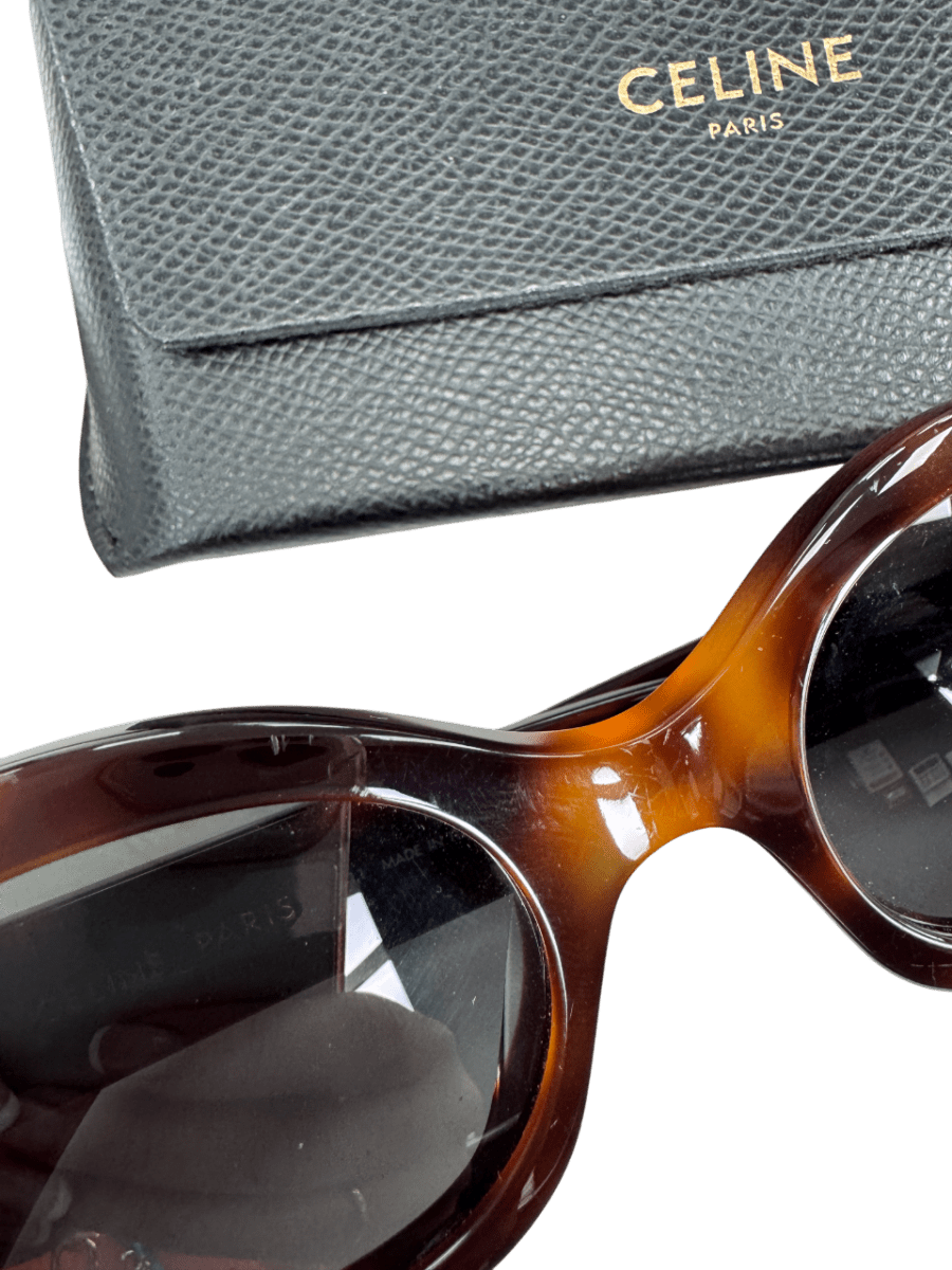 Celine Brown Tortoise / Gold Triomphe Oval - frame Acetate Sunglasses In Case & Box - Reliked