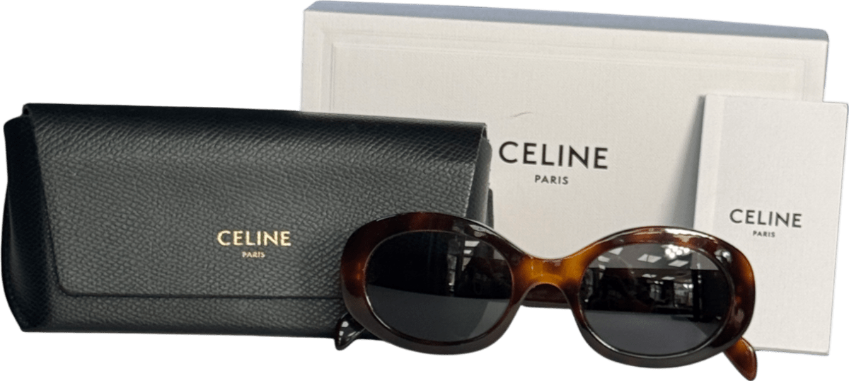 Celine Brown Tortoise / Gold Triomphe Oval - frame Acetate Sunglasses In Case & Box - Reliked