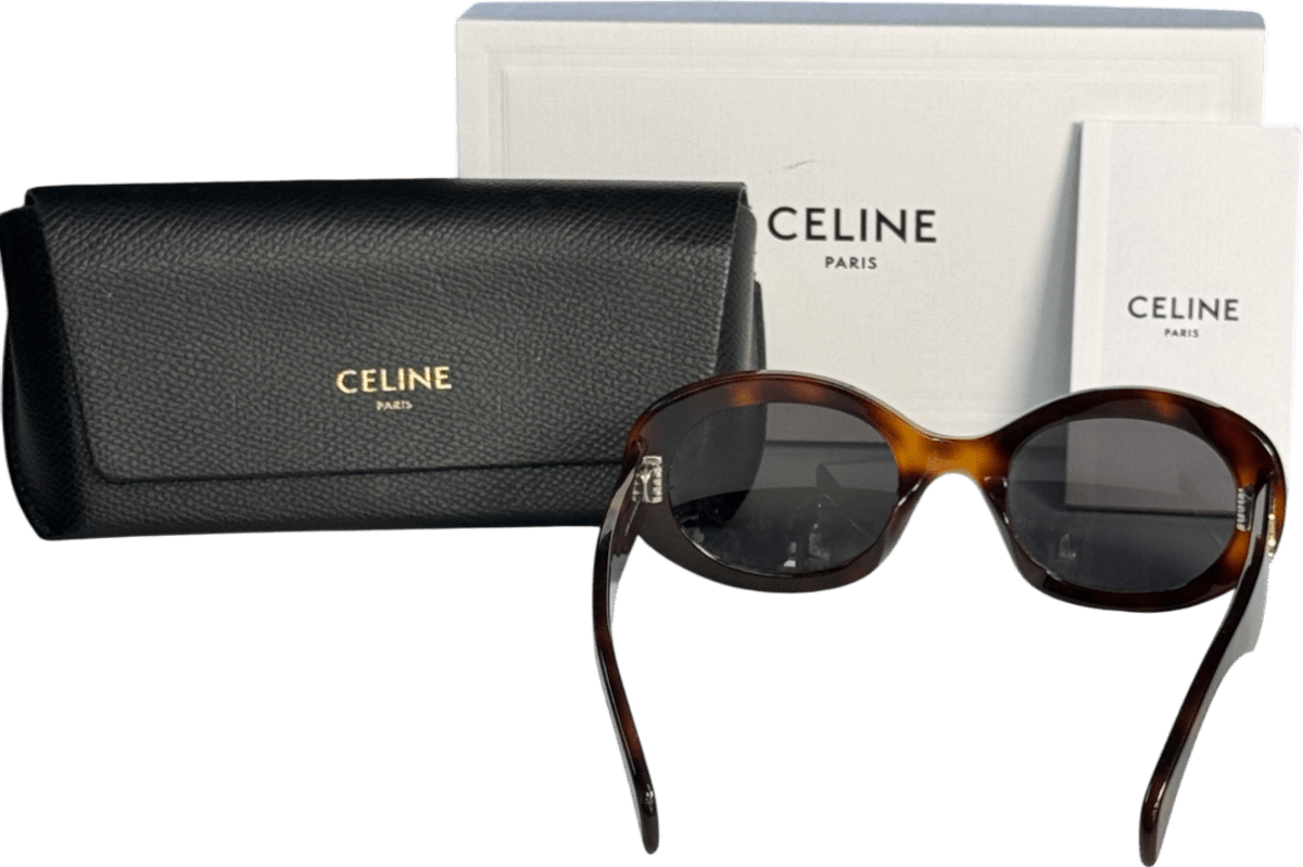 Celine Brown Tortoise / Gold Triomphe Oval - frame Acetate Sunglasses In Case & Box - Reliked