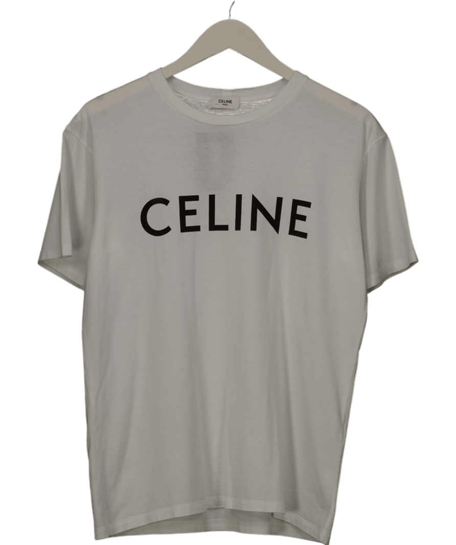 Celine Classic White Loose Fit Logo T-shirt UK XXS - Reliked