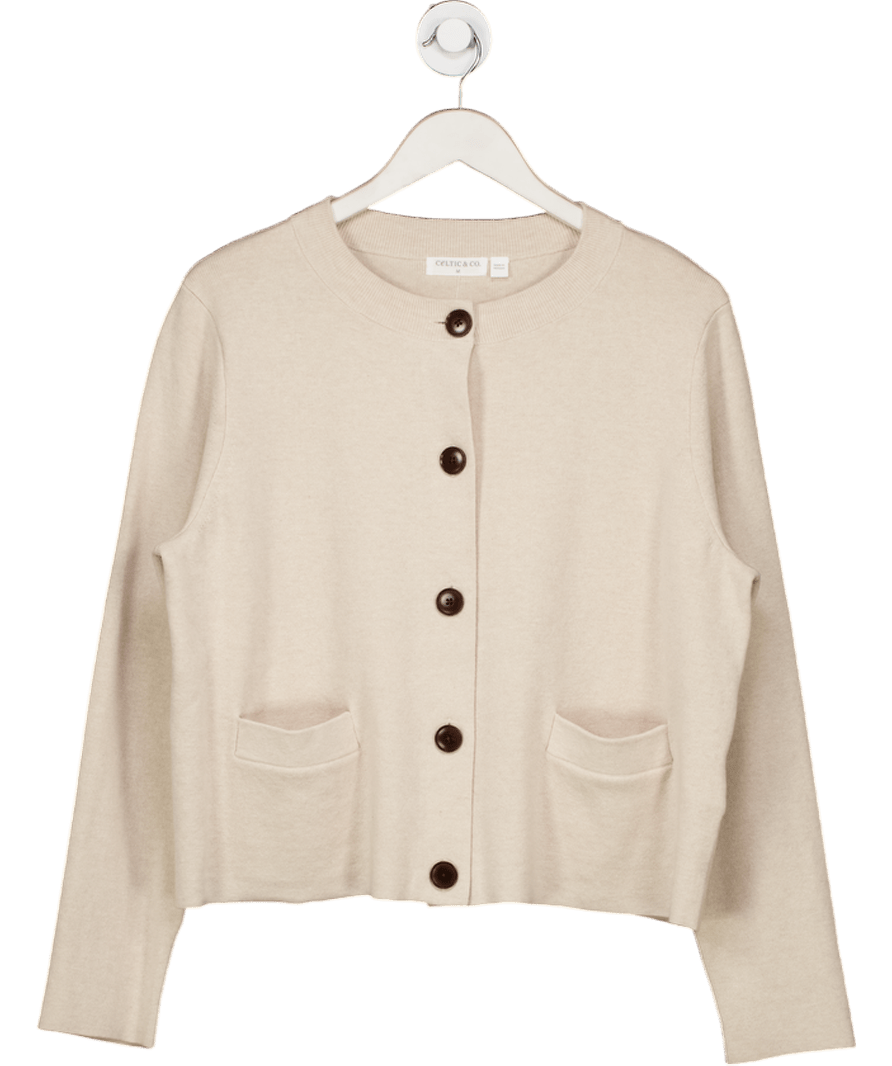 Celtic & Co Beige Organic Cotton Boxy Cardigan UK M - Reliked