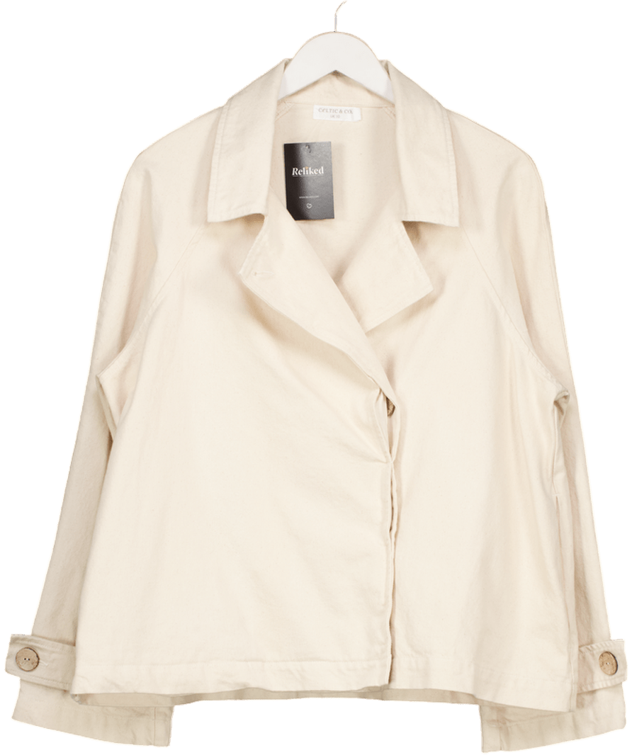 Celtic & Co Cream Denim Biker Jacket UK 10 - Reliked