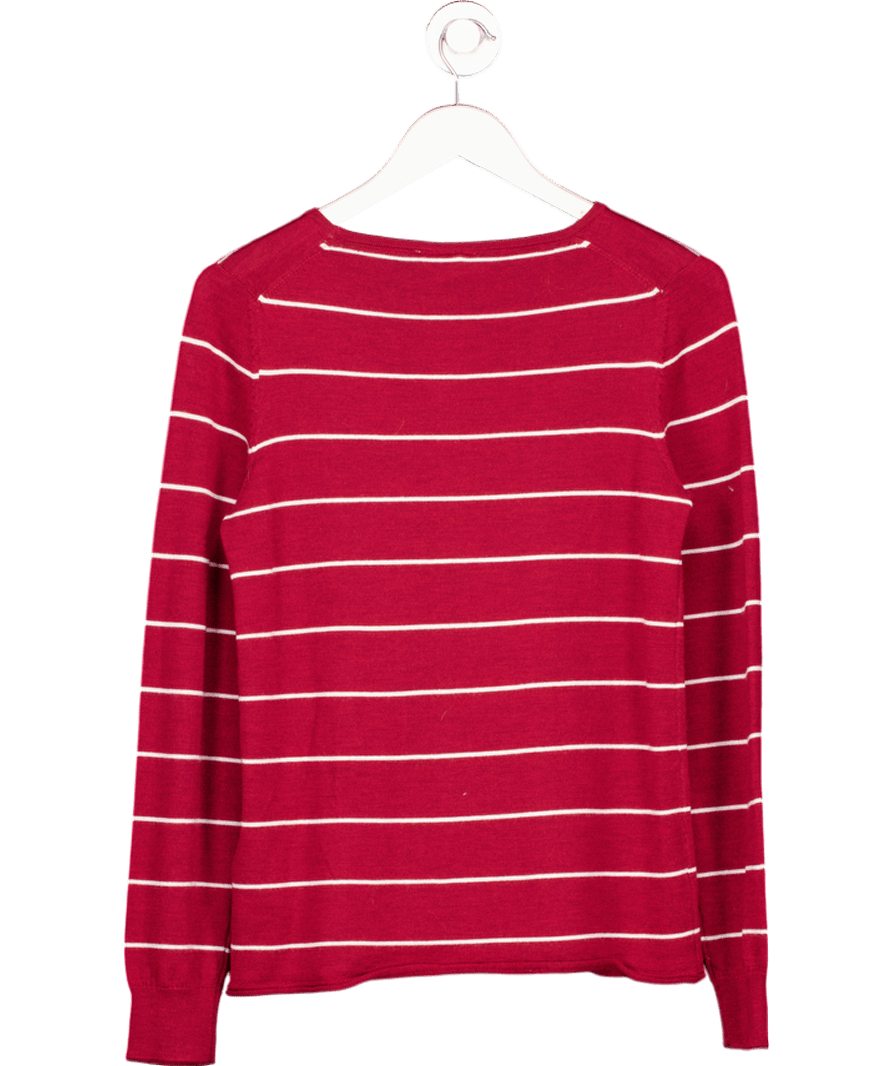 Celtic & Co Red Stripe Boat Neck Pure Merino Wool Jumper UK S - Reliked