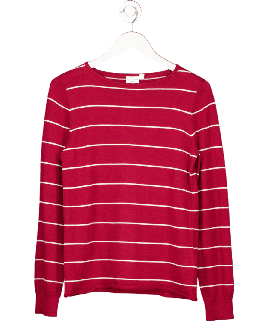 Celtic & Co Red Stripe Boat Neck Pure Merino Wool Jumper UK S - Reliked