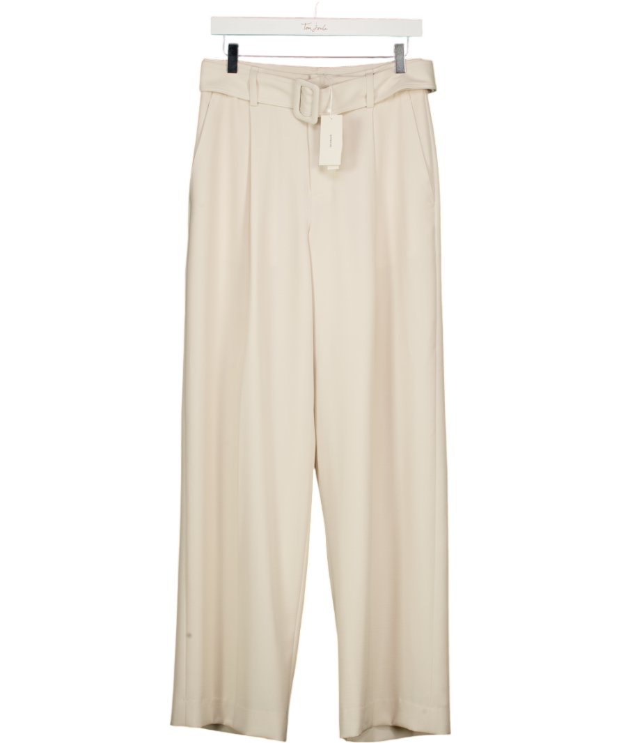 VINCE Magnolia Cream Belted Crepe Wide Leg Trousers Us4 UK 8