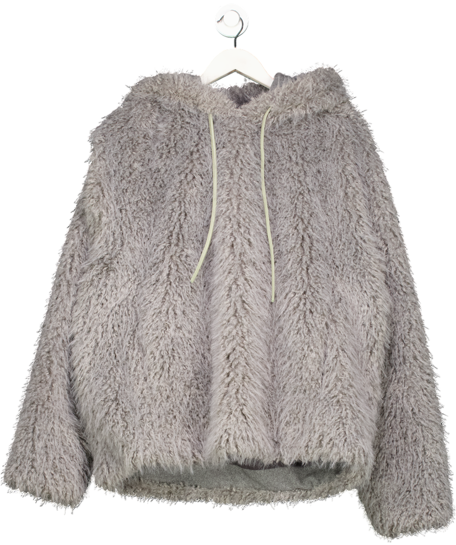 ZARA Srpls Grey Ltd. Edition Fluffy Faux Fur Hoodie UK L