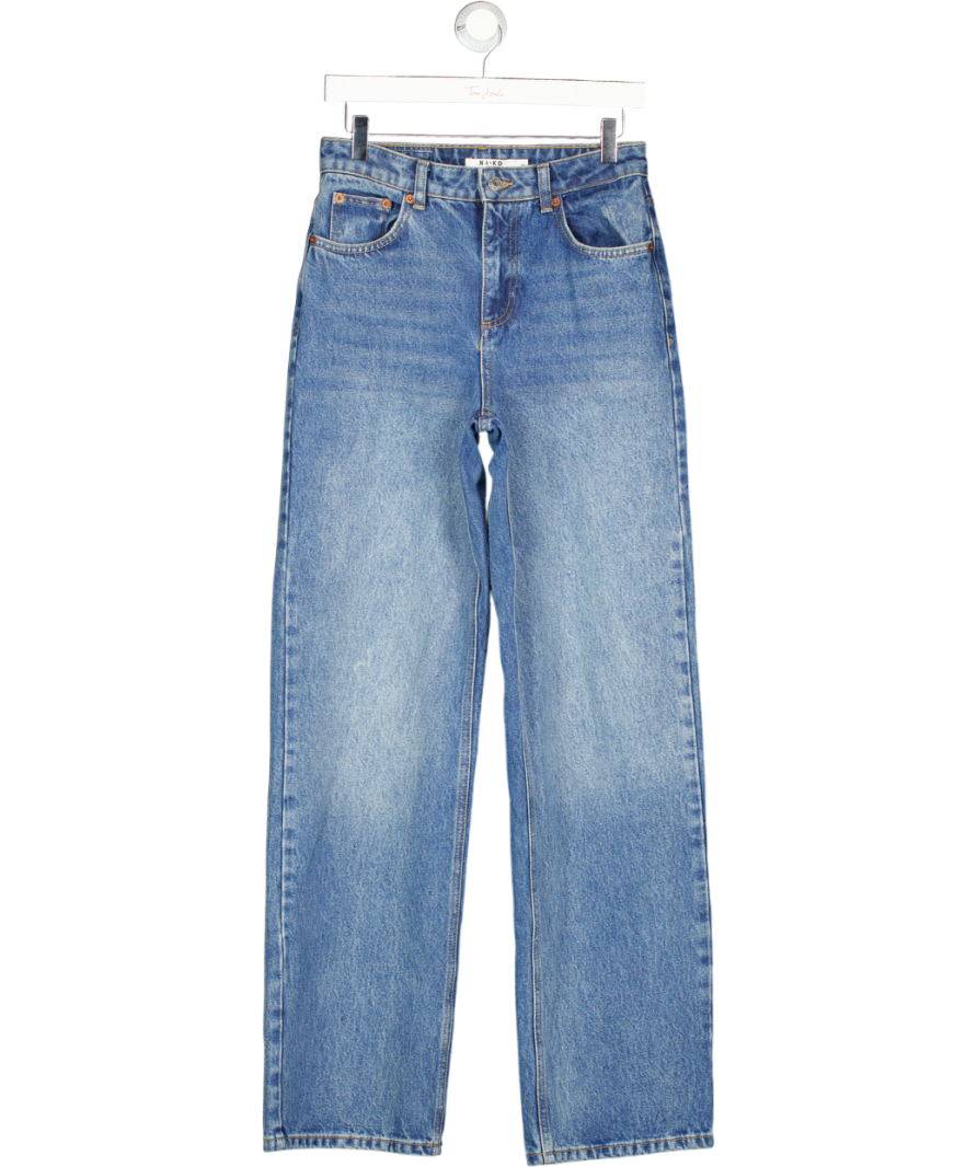 NA-KD Blue Straight Mid Waist Jeans UK 8