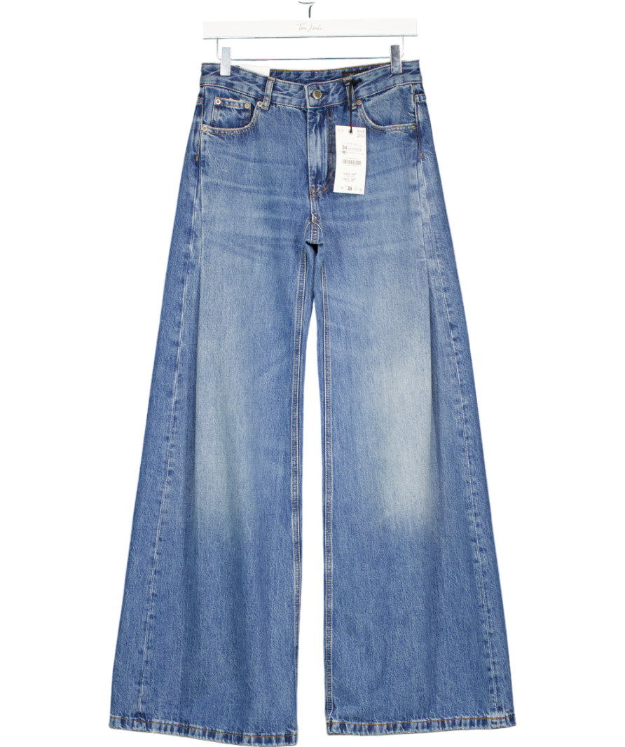 ZARA Blue Zw Collection Flare Low Waist Pleat Jeans UK 6