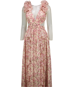 ALB Anne Louie Boutique Cream / Pink Cassini Cut Out Floral Maxi Dress UK 8