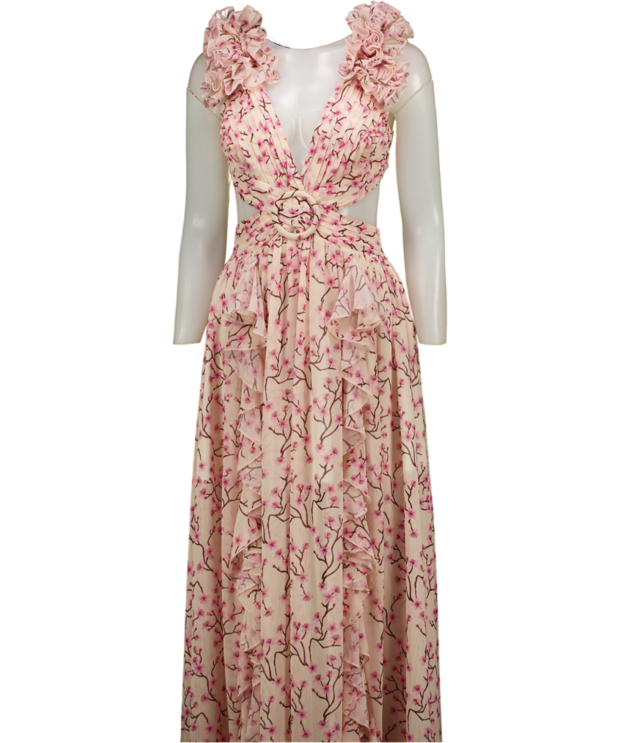 AlB Anne Louie Boutique Cream / Pink Cassini Cut Out Floral Maxi Dress UK 8