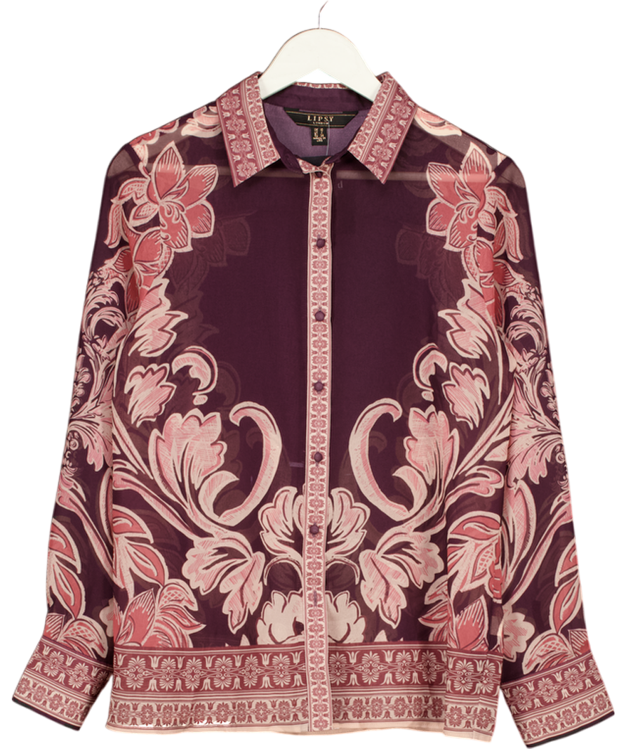 lipsy london Purple Chiffon Long Sleeve Button Through Blouse UK 10