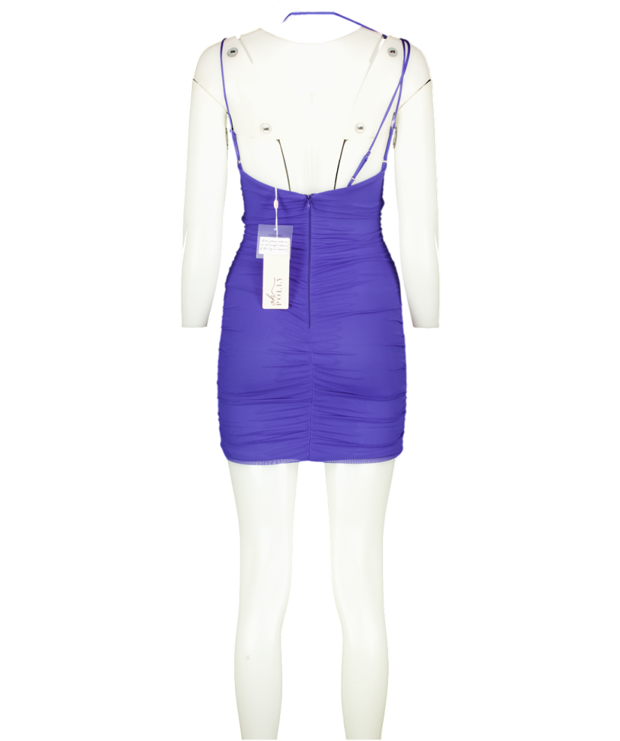 Oh Polly Blue Ruched Cut Out Mini Dress UK 8