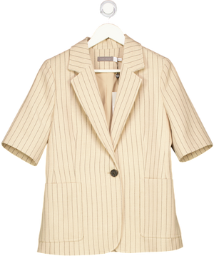 MINT VELVET Beige Pinstripe Short Sleeve Blazer UK 10