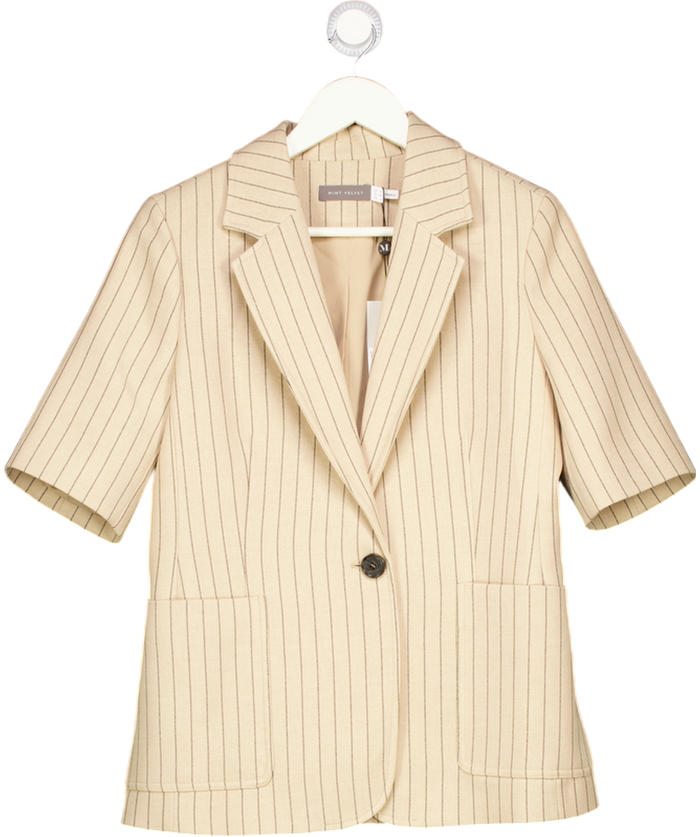 MINT VELVET Beige Pinstripe Short Sleeve Blazer UK 10
