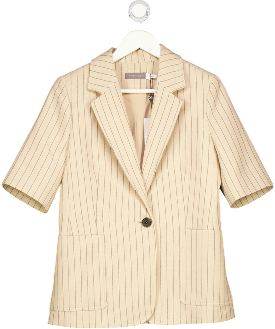 MINT VELVET Beige Pinstripe Short Sleeve Blazer UK 10