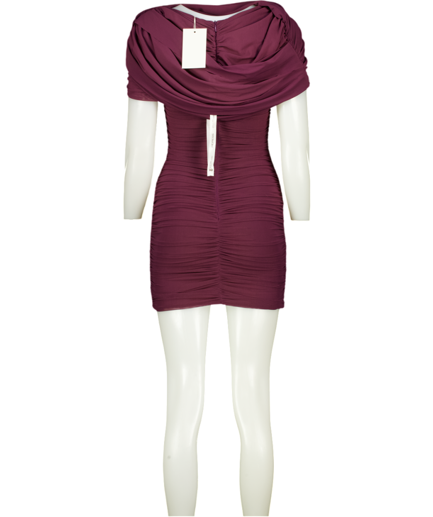 HEIRESS BEVERLY HILLS Purple The Draped Shoulder Mini Dress Mauve Wine UK XXS