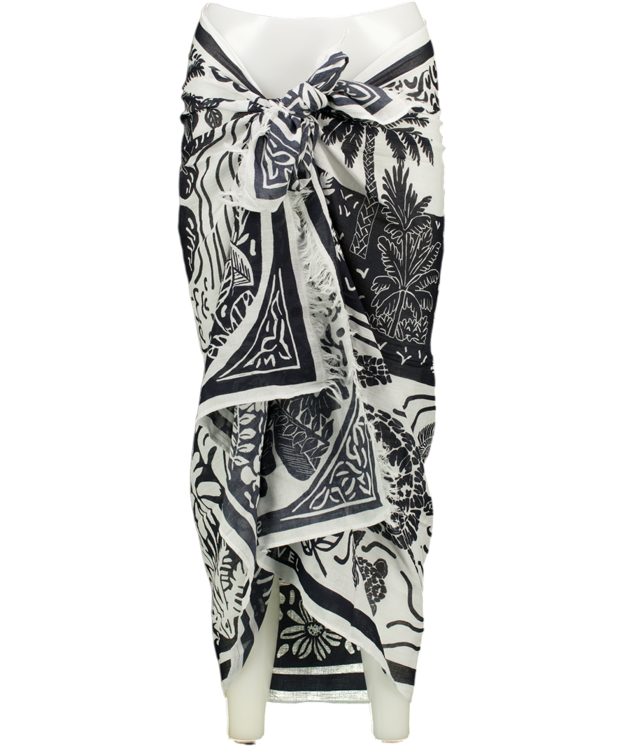Sea level White Jungle Lino Long Sarong One Size
