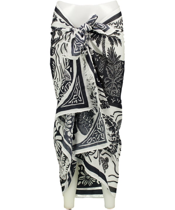 Sea level White Jungle Lino Long Sarong One Size