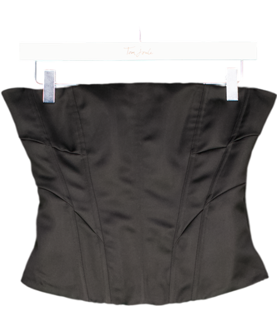 White Fox Black Satin Corset Top UK S