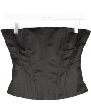 White Fox Black Satin Corset Top UK S