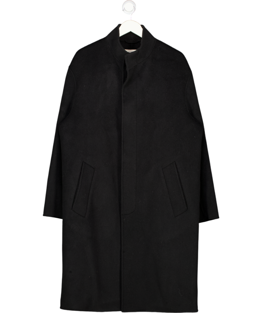 ZARA Origins Black 100% Wool Funnel Neck Coat UK M
