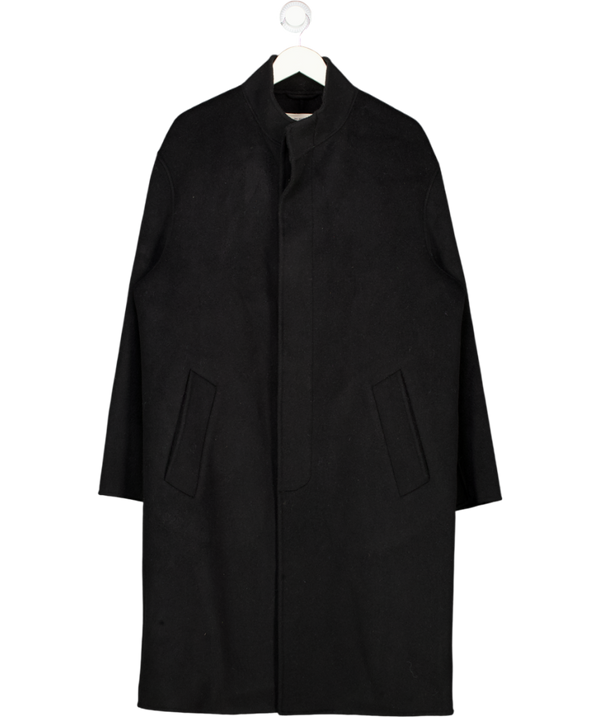 ZARA Origins Black 100% Wool Funnel Neck Coat UK M