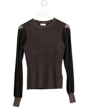 REISS Black Stella Metallic Semi-sheer Sleeve Jumper UK S