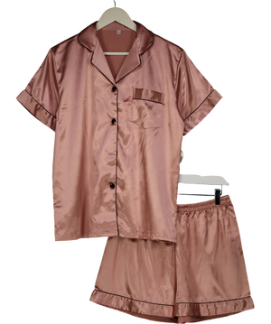 Lovasy Pink Classic Satin Shorts Pyjama Set UK M