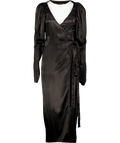 Rotate Birger Christensen Black Puff Sleeve Satin Wrap Midi Dress UK 6