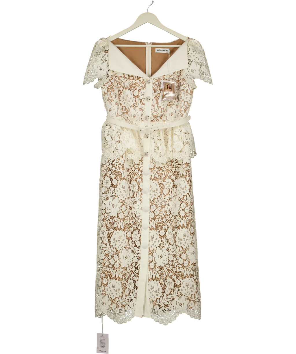 SELF PORTRAIT Cream Lace Peplum Midi Dress Us10 UK 14