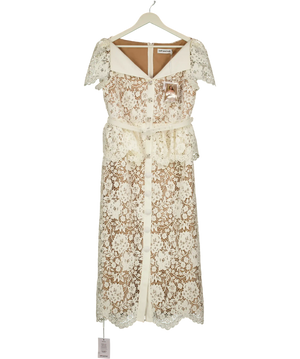 SELF PORTRAIT Cream Lace Peplum Midi Dress Us10 UK 14
