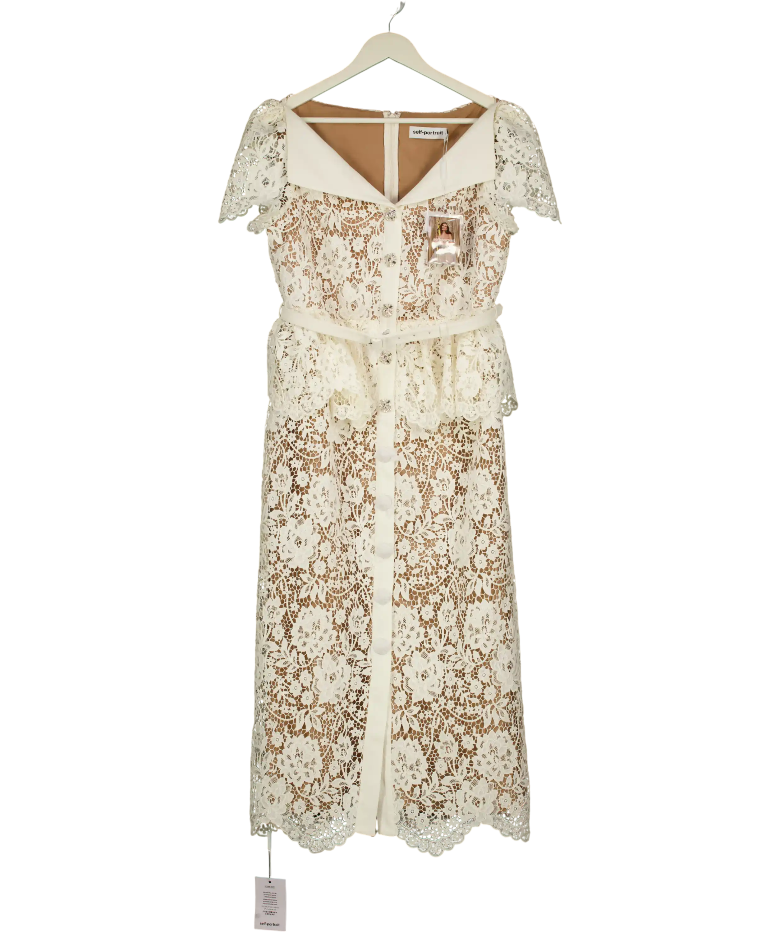 SELF PORTRAIT Cream Lace Peplum Midi Dress Us10 UK 14