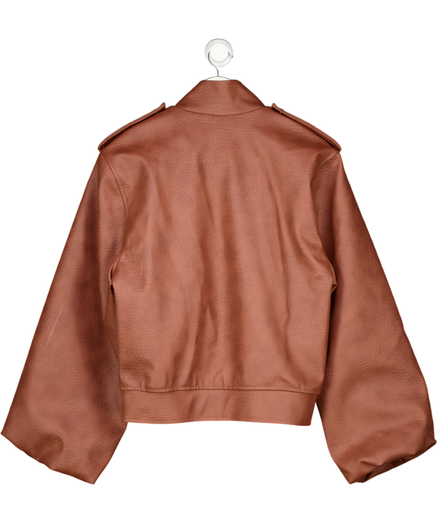 AQUI Brown Bomber Jacket In Grained Faux Leather UK S