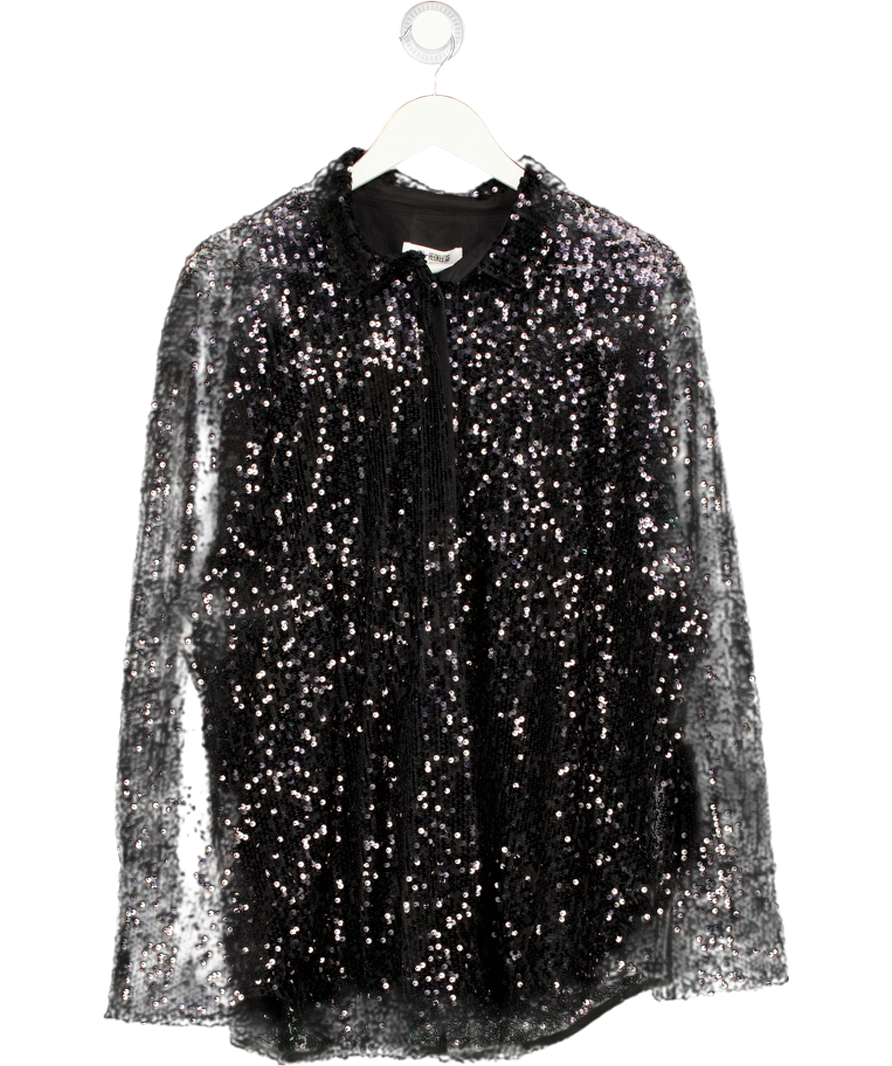 4th & Reckless Black Sequin Button Up Shirt UK 12