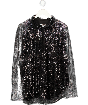 4th & Reckless Black Sequin Button Up Shirt UK 12