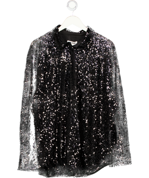 4th & Reckless Black Sequin Button Up Shirt UK 12